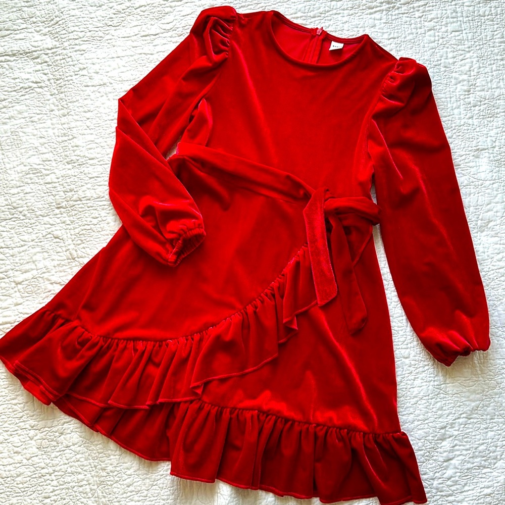 Girls 11/12 red velvet dress with ruffle